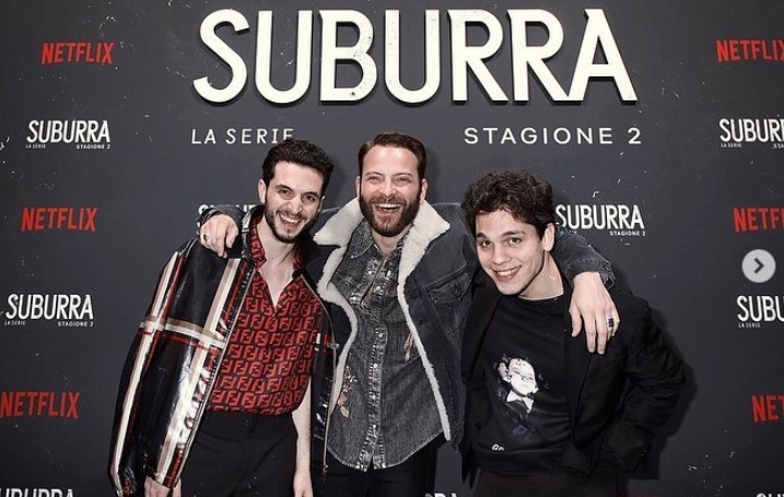 Alessandro Borghi, Giacomo Ferrara, Eduardo Valdarnini per il party di Suburra