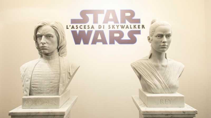 Star Wars Heroes, Rey e Kylo Ren in marmo di Carrara in mostra a Roma