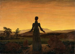 Il dipinto del 1818: Donna al tramonto del sole e la solitudine per Caspar David Friedrich