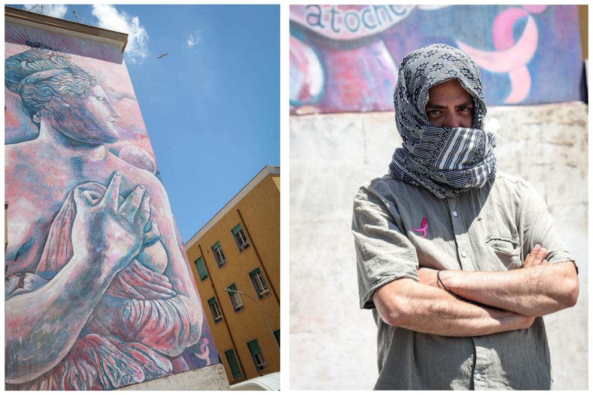 Garbatella, la Venere in rosa dello street artist Carlos Atoche